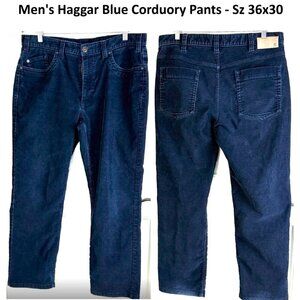 Haggar Corduroy Pants Men 36x30 Blue Classic Fit Stretch Straight Leg